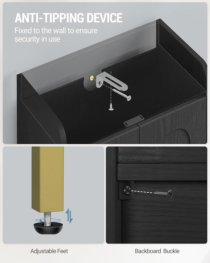 Hzuaneri Bathroom Cabinet, Small Storage Cabinet with 4 Doors | Bathroom Organizers and Storage Cabinets with Adjustable Feet. Cabinets Freestanding for Living Room, Kitchen, Black
