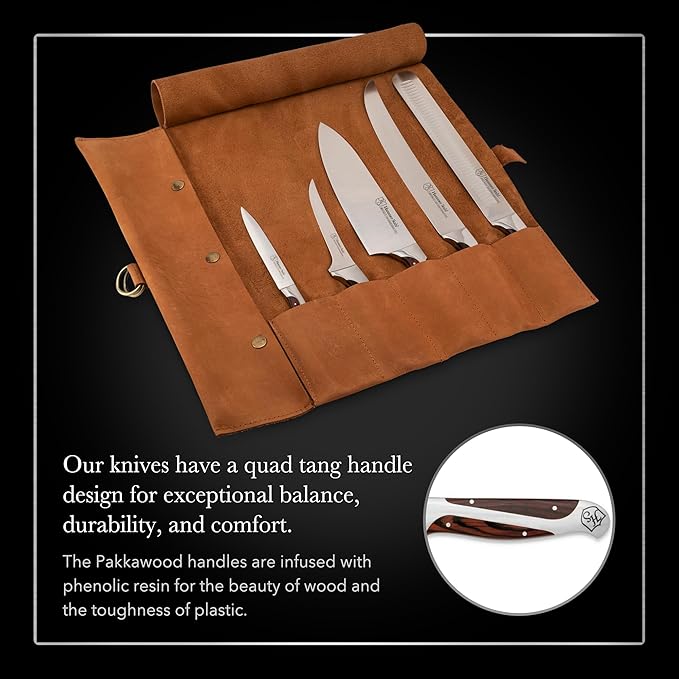 Hammer Stahl BBQ Knife Set | 5 Knives with Engraved Leather Roll | The Essential Barbecue Tools | High Carbon German Forged Stainless Steel Blades