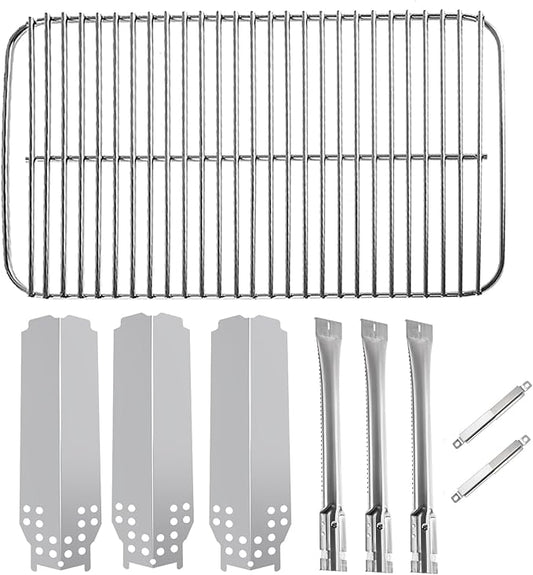 BQMAX Stainless Steel Replacement Parts for Charbroil Classic 360 3-Burner 463742418, 463773717, G320-0200-W1, G215-0203-W1 Grill Burner, Heat Plate, Cooking Grate and Adjustable Carryover Tube