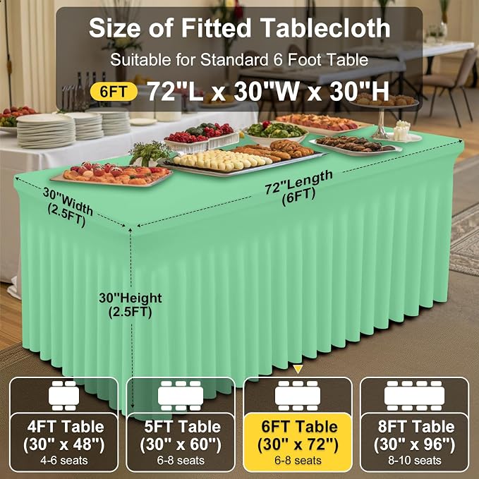 Smiry 2 Pack Spandex Elastic Fitted Table Cloth Skirt for 6FT Table | Stretch Washable Table Cloth, Banquet Table Cover for Wedding, Party, Indoor & Trade Shows, (Bright Green, 72Lx30Wx30H)