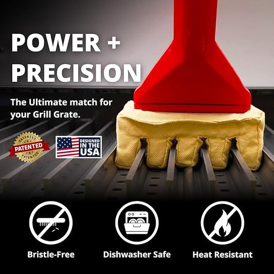Grill Rescue BBQ Replaceable Scraper Cleaning Head, Bristle Free Grill Brush- Durable and Unique Scraper Tools for Cast Iron or Stainless-Steel Grates (Grill Grate Brush with Scraper)