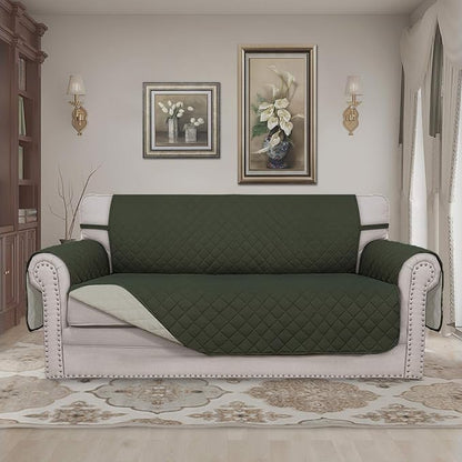 Easy-Going Reversible Couch Cover, 2 Cushion Sofa, Army Green/Beige | Oversized Loveseat Slipcover For Dogs, Water Resistant Mat, Living Room, Non-Slip Sofa Cover, Pet Friendly