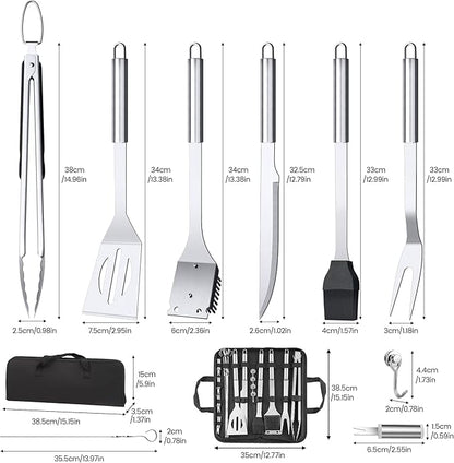 BBQ Accessories Grill Tools Set,Stainless Steel Barbecue Grill Accessories for Outdoor Grill,Barbecue Utensils Grilling Accessories Grilling Gifts for Men,Father's Day/Christmas (Sliver-22PCS)
