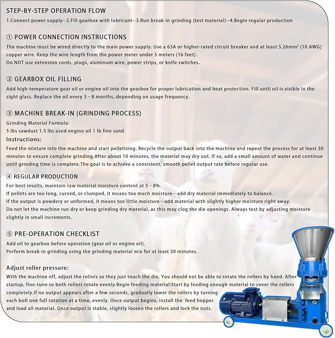 110V Feed Pellet Mill Machine 3 Head Rollers Pellet Maker Machine for Poultry Livestock Farm Animal 2.5/3/4/5/6/8mm Grinding Discs, Air Switch, Splash Plate, 220-440 lb/h, 5.5KW 60HZ