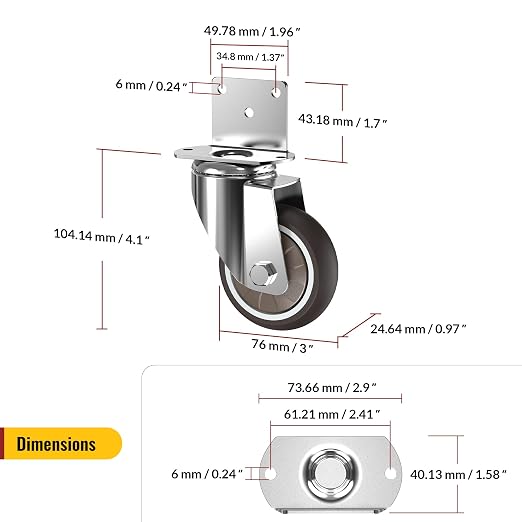 HOLKIE 3 Inch Caster Wheels Heavy Duty with Thickened L Shaped Plate,Swivel Side Mount Casters Set of 4 Supporting 660 LBS,Ideal Rubber Castor Wheels for Crib,TV Stand,Coffee Table,Book Shelf