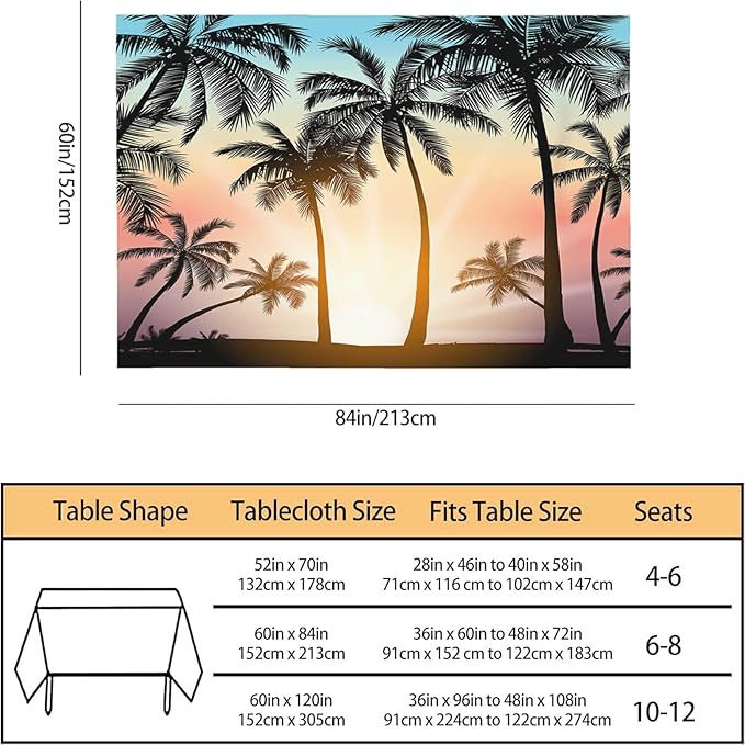 TKS MITLAN Tablecloth Palm Tree Table Cloth Rectangle Table 60 x 84 Inch Sunset Island Tropical Beach Kitchen Decorations for Home Dinner Party