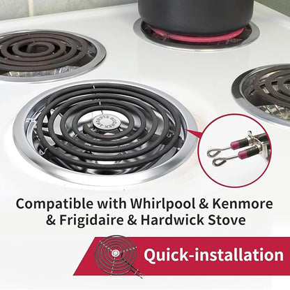 MP22YA Electric Stove Burner Element Replacement Set & W10290350 W10290353 4 Pack Silver Drip Pans - Perfectly Fit Whirlpool Electric Range Stove Top