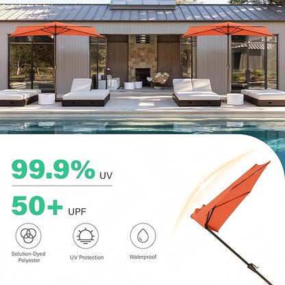 JEAREY 9ft Half Umbrella Outdoor Patio Umbrella Market Umbrellas with Crank, 1/2 Round Wall Umbrella 5 Sturdy Ribs UV Protection for Pool Garden Balcony Deck, Orange