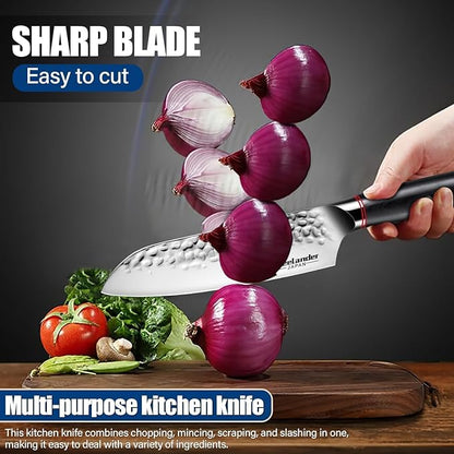 Freelander 7 Inch Chef Knife,Sharp Japanese Santoku Knife, High Carbon Stainless Steel Kitchen Knife, Professional Cooking Knife for Home and Kitchen with Ergonomic Handle