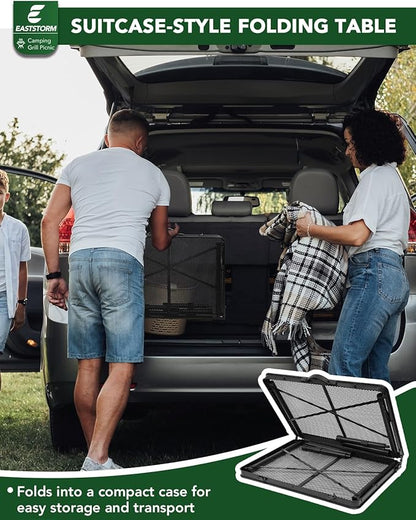 3 ft Folding Table with Adjustable Height, Camping Table with Carry Handle, Metal Mesh Table ,Portable Grill Table for Camping, Tailgating, BBQ, Picnic & Indoor, Fits 3–6 People, Supports 66 lb, Black