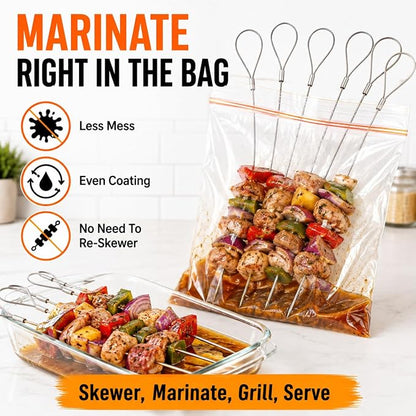 Flexible BBQ Skewers, 29 Inch 304 Stainless Steel Cable, 8 Pack for Grills | Reusable Kabob Skewers Hold Meat and Veggies for Grilling; Ideal for Backyard BBQs, Camping, Picnics, Tailgating and Parties