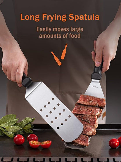 Griddle Accessories for Blackstone,13 Pc Flat Top Grill Accessories with Scraper, Spatulas, Tongs, 2 Bottles, 4 Egg Rings, Griddle Spatulas Set, Stainless Steel BBQ Accessories for Camping