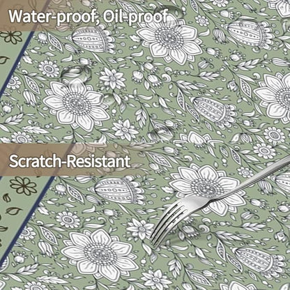 French Rectangular Tablecloth 60"x84" - Green Floral Waterproof Table Cloth for Dining, Kitchen, Outdoor and Picnic Party Decor
