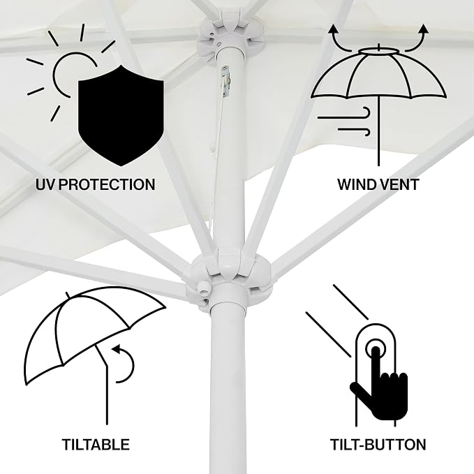 JONATHAN Y Beverly 9 ft. Striped Half Umbrella, Cream/White | Coastal Scalloped Fringe, Crank Lift, 30 Degree Manual Tilt, UV 50 Fabric Canopy, Aluminum Frame, Space Saving Design