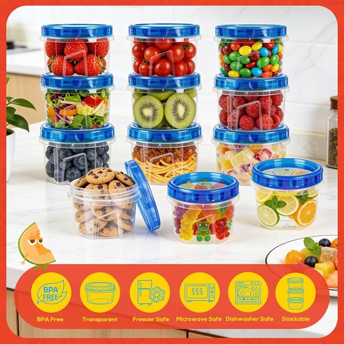 10 Pack 17oz Small Freezer Food Storage Containers with Twist Top Lids | BPA-Free Reusable Plastic Food Containers with Screw on Lids for Meal Prep, Soup, Snacks, Leftovers, Yogurt & Small Portions