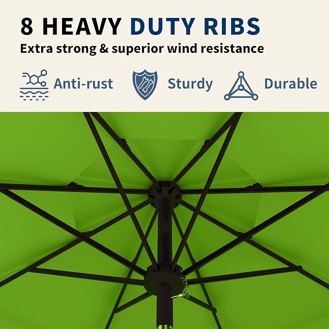 9FT 3 Tiers Patio Umbrella With Auto Tilt And Crank, Outdoor Table Market Umbrella with 8 Sturdy Ribs for Garden, Lawn, Deck, Backyard and Pool
