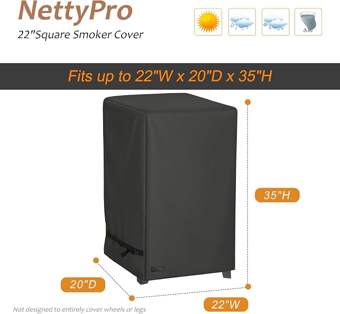 NetttyPro Smoker Cover for Outside Electric Masterbuilt Smoker 30 inch, Outdoor Waterproof Heavy Duty Square Vertical Small Grill Cover, 22" W x 20" D x 35" H, Black
