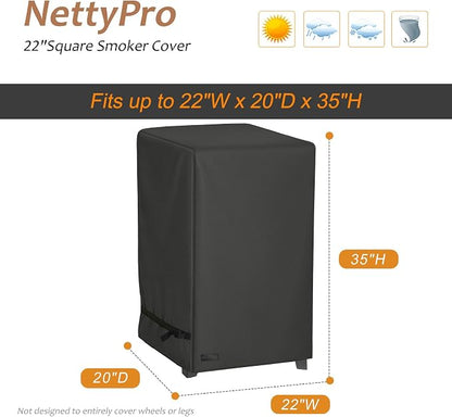 NetttyPro Smoker Cover for Outside Electric Masterbuilt Smoker 30 inch, Outdoor Waterproof Heavy Duty Square Vertical Small Grill Cover, 22" W x 20" D x 35" H, Black
