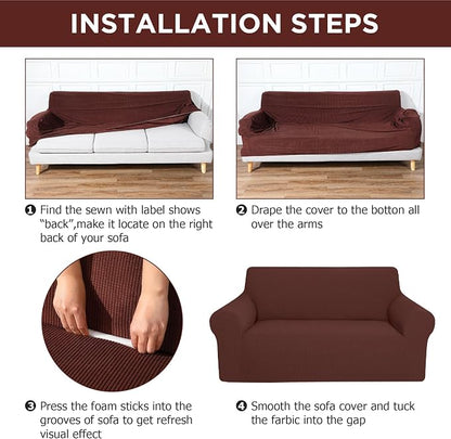 Peryiter 3 Pcs Couch and Loveseat Sofa Covers,Brown,Fleece | Armchair Covers for Living Room, Sofa Cushion Slipcover, Furniture Protector, Polyester and Spandex, Washable