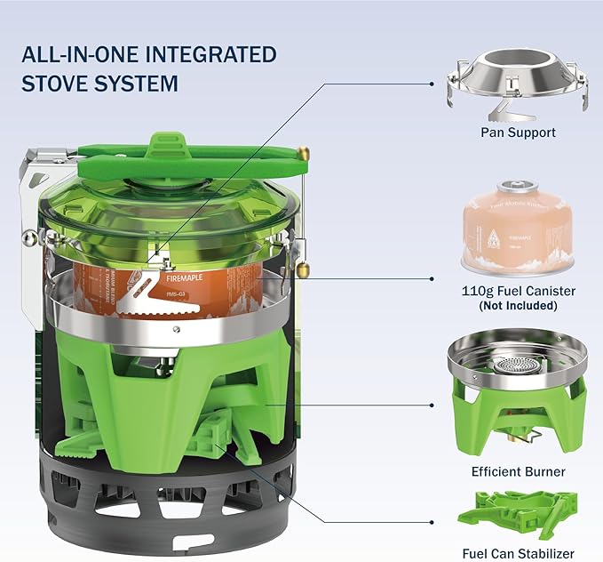 Fire-Maple Fixed Star 3 Backpacking and Camping Stove System, Green 21oz | 30% Faster Boil with HX Base, Piezo Ignition, Locking Handle, All-in-One, Portable, Compatible with Most Canisters