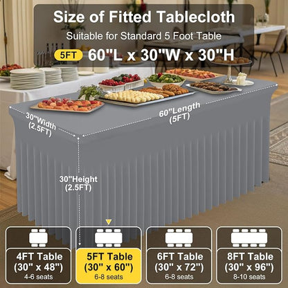 Smiry Spandex Elastic Fitted Table Cloth Skirt for 5FT Rectangle Table | Stretch Washable Table Cloth, Banquet Table Cover for Wedding, Party, Indoor & Trade Shows, (Grey, 60Lx30Wx30H)