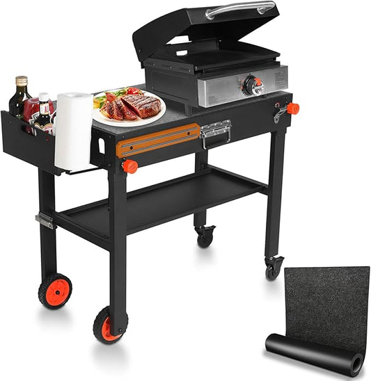 EUTRKei Outdoor Grill Cart with Wheels, Blackstone Griddle Stand for 17" & 22", Folding Grill Table for Weber Grill, Ninja Woodfire Outdoor Grill, Portable Grill Table for Griddle Accessories