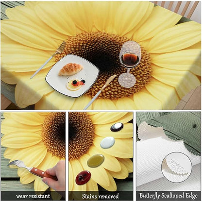Swono Sunflower Table Cloth Yellow Sunflowers Old Wood Board Rectangle Tablecloth Picnic Table Cover BBQ Table Cloths Polyester for Kitchen Home Coffee Restaurant 50x72 Inch