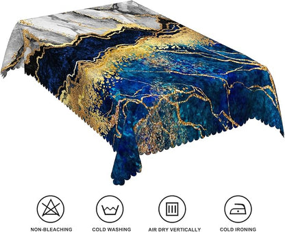 70x90inches Abstract Marble Tablecloth Navy Blue and Grey Gold Glitter Veins Marble Texture Table Cloth Waterproof Stain Resistant Table Cover for Kitchen Dining Buffet Birthday Party Decor