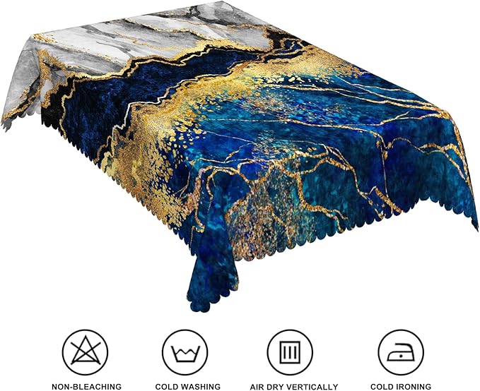 54x120inches Abstract Marble Tablecloth Navy Blue and Grey Gold Glitter Veins Marble Texture Table Cloth Waterproof Stain Resistant Table Cover for Kitchen Dining Buffet Birthday Party Decor