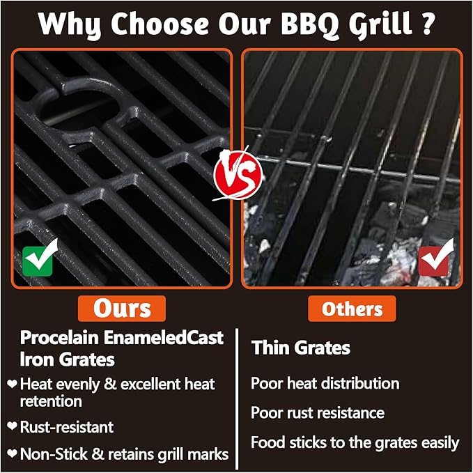 Gas and Charcoal Grill Combo, 3 Burner Gas Grill with Side Burner & Enameled Cast Iron Cooking Grids, 37230 Btu Stainless Steel Burner Barbecue Grills for Patio, Camping, 504 SQIN Cook Area