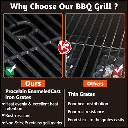 Gas and Charcoal Grill Combo, 3 Burner Gas Grill with Side Burner & Enameled Cast Iron Cooking Grids, 37230 Btu Stainless Steel Burner Barbecue Grills for Patio, Camping, 504 SQIN Cook Area