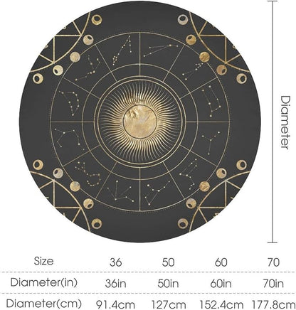 Retro Sun Moon Phases Round Tablecloth Vintage Star Magical Galaxy Space Table Cloth Water Resistant Wipeable Table Cover for Farmhouse Picnic Party Holiday Kitchen Dinner Table 70"