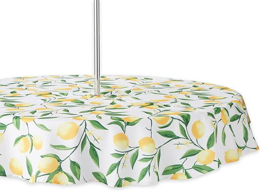 DII Lemon Bliss Outdoor Tabletop, Collection Stain Resistant & Waterproof, 60" Round w/Zipper