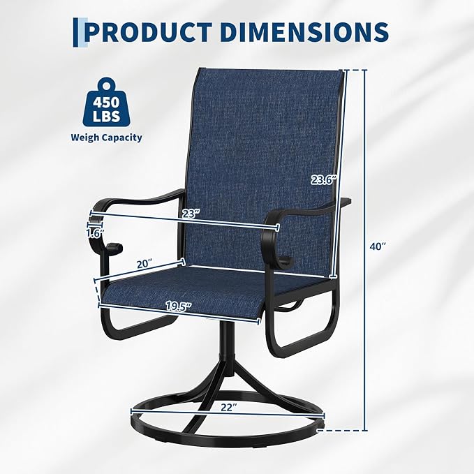 GarveeLife Patio Swivel Chair Set of 6, All-Weather Outdoor Dining Chairs with High Back, Rocker-Swivel Combo Patio Chairs for Backyard Deck Poolside, Navy Blue
