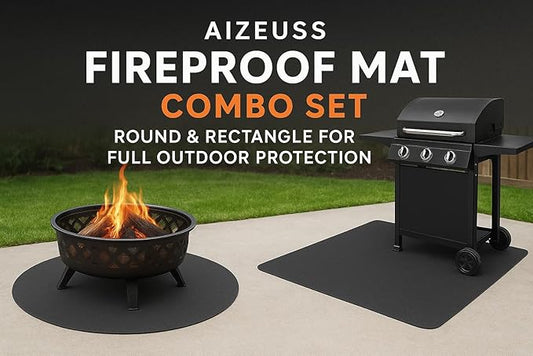 Fireproof Mat 2-Pack, Round & Rectangle Fire Pit and Grill Mat, 3-Layer Heat Resistant Deck Protector, Waterproof, Anti-Slip, for Patio, Grass & Outdoor Use (Round 48" & Rectangle 48" × 60")