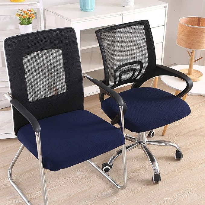 Smiry Office Computer Chair Seat Covers for Desk, Anti-dust Protector | Stretch Jacquard Removable Washable Desk Chair Seat Cushion Protectors, Navy Blue