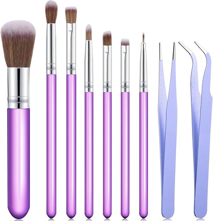 Sinmoe 10 Pieces Cake Candy Decorating Brushes Tools Cookie Decoration Brushes Pastry Brush and Stainless Steel Straight and Curved Tip Tweezers Pasta Tweezers for Baking Fondant (Purple Color)