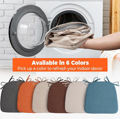 Sunsleek Chair Cushions for Dining Chairs, D-Shaped Seat Cushions with Removable Washable Cover and Ties, Chair Pads for Kitchen, Indoor Dining Room, Patio Chairs, 17'' x 16'', Set of 4, Khaki