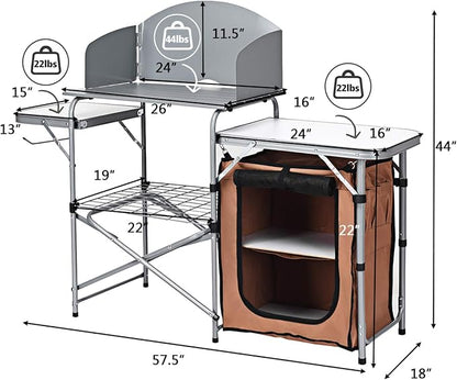 HAPPYGRILL Folding Grill Table Outdoor Camping Kitchen Table with Carry Bag Portable Aluminum Camp Cook Station for BBQ Picnic