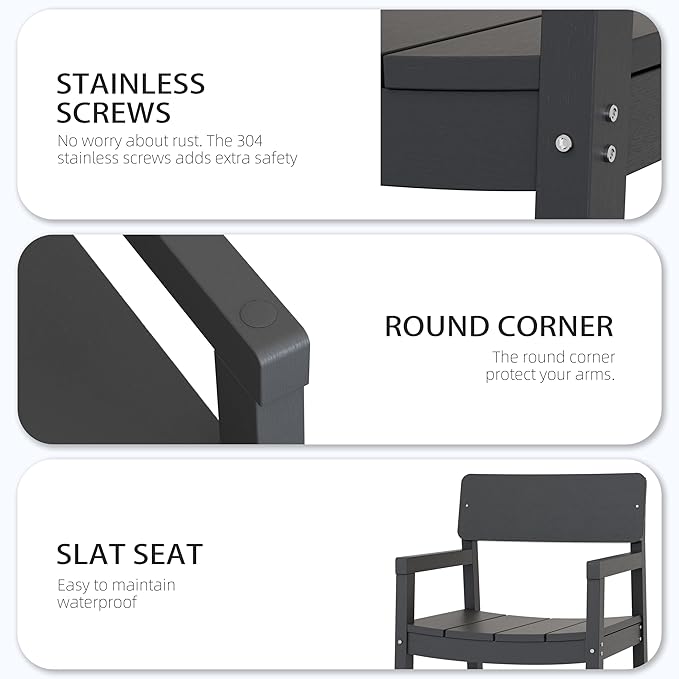 Shintenchi 7 Pieces Outdoor Dining Set,HDPE Outdoor Table and Chairs Set for 6,All Weather Patio Furniture Sets with Umbrella Hole,Modern Wooden Textured Dining Sets for Backyard,Garden,Dark Grey