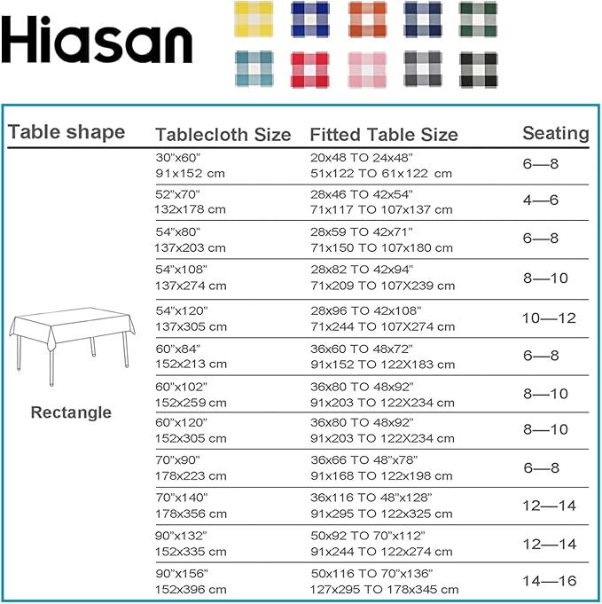 Hiasan Checkered Rectangle Tablecloth Waterproof, 2 Pack, 60 x 84 inch - Buffalo Plaid Table Cloth for Outdoor Picnic/Spring Party/Dining, Royal Blue and White