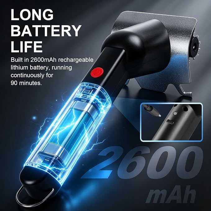 Electric Grill Brush Cleaner, Cordless Power BBQ Grill Brush with LED Light, 2600mAh Rechargeable Battery, High Torque Motor, Replaceable Brush Heads & Grate Lifter, Easy Grill Cleaner