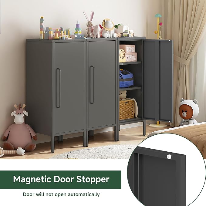 Metal Storage Cabinet with Door & 2 Adjustable Shelves 39.5” Small Storage Cabinet with Magnetic Closure for Home Office Garage Kitchen (Black)