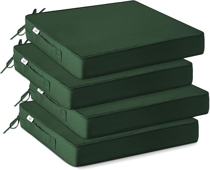 IPYNBAP Outdoor Chair Cushions Set of 4 -Waterproof Outdoor Seat Cushions for Patio Furniture, Patio Chair Cushion with Handle and Ties, Out Door Chair Pads,17x16x2-Square, Forest Green