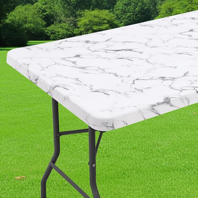 Smiry Spandex Fitted Tablecloth for 6 Foot Rectangle Tables, Washable Picnic Table Cover with Elastic, Stretch Reusable Table Cloth for Outdoor, Camping, Dining & Kitchen (Marble, 30"x72")