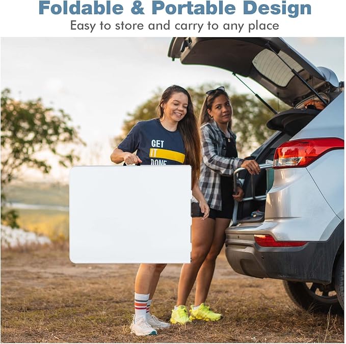 Goplus Folding Tables, 6ft Foldable Plastic Card Table, Portable Heavy Duty Fold Up Table w/Handle, White Outdoor Utility Folding Table for Picnic, Party, Dining, Camping, Beach, BBQ, No Assembly