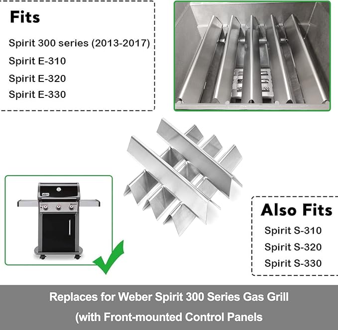 7636 Flavorizer Bars for Weber Spirit 300 & Spirit II 300 GS4 E310 E315 E320 E330 S310 S315 S320 S330, 15.3" Stainless Steel Weber Spirit Grill Parts Replacement for Weber 7636 67046 69797 68843