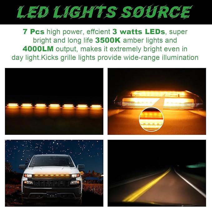 LED Front Grille Lights for 2019 Silverado 1500 Accessories 2020 2021 Grill Lights for Custom Trail Boss WT (Amber,7PCS)