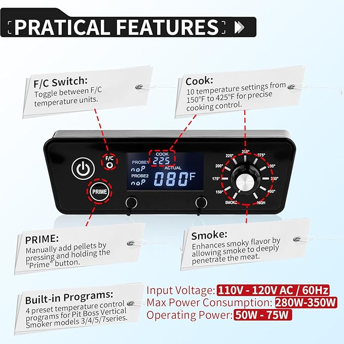 Upgraded Digital Trapezoid Controller Kit for Pit Boss Vertical Pellet Smokers - Compatible with PBV3P1/PBV4PS1/PBV5P1 Series Vertical Smoker,Comes with RTD Temperature Probe Sensor