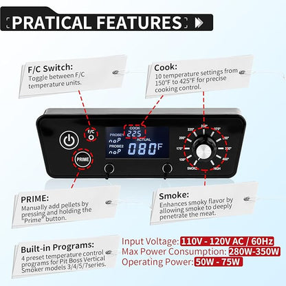 Upgraded Digital Trapezoid Controller Kit for Pit Boss Vertical Pellet Smokers - Compatible with PBV3P1/PBV4PS1/PBV5P1 Series Vertical Smoker,Comes with RTD Temperature Probe Sensor